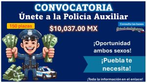 150 vacantes/Únete como Policía Auxiliar Puebla y gana hasta $10,037.00 – Sé parte de la Corporación Auxiliar de Policía de Protección Ciudadana ¡No dejes pasar esta oportunidad!