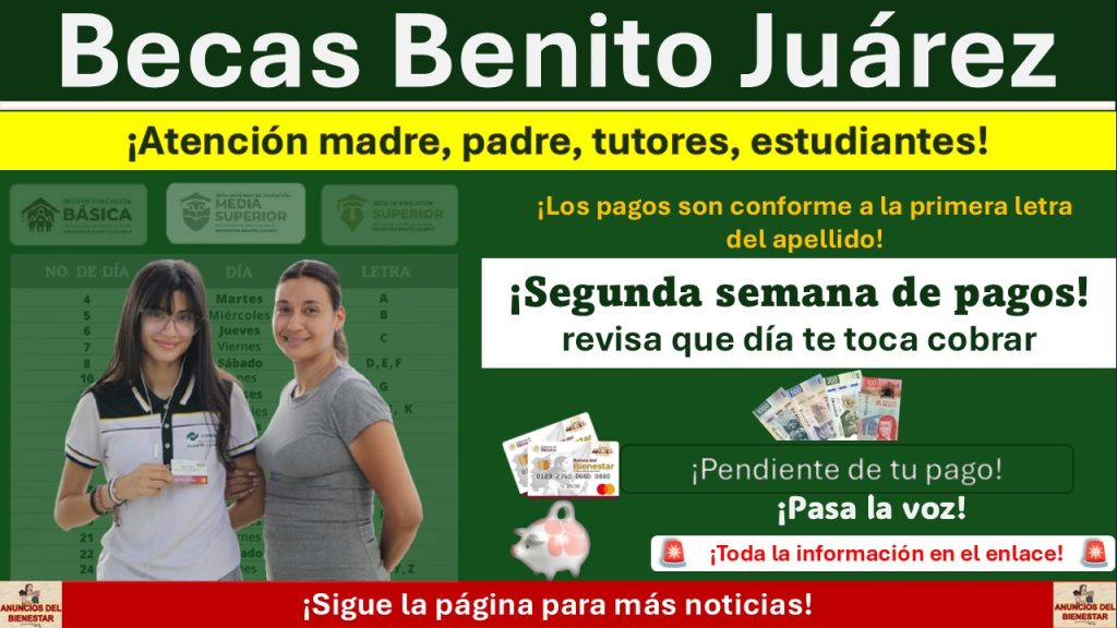 Beca Benito Juárez: Segunda semana de pagos ¡Descubre si eres uno de los beneficiados conforme al calendario oficial!