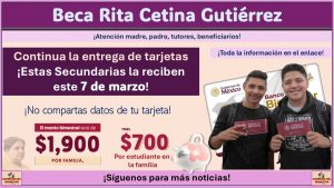 Beca Rita Cetina Gutiérrez: Continua la entrega de tarjetas ¡Estas Secundarias la reciben este 7 de marzo!