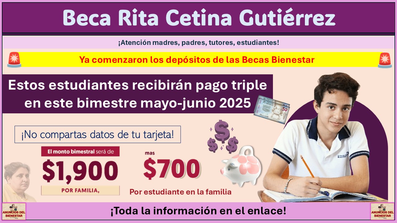 Beca Rita Cetina Gutiérrez: Estos estudiantes recibirán pago triple en este bimestre mayo-junio 2025