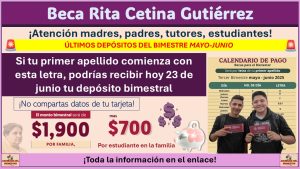 Beca Rita Cetina Gutiérrez: Si tu primer apellido comienza con esta letra, podrías recibir hoy 23 de junio tu depósito bimestral