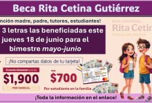 Beca Rita Cetina Gutiérrez: Son 3 letras las beneficiadas este jueves 19 de junio para el bimestre mayo-junio