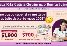 Beca Rita Cetina Gutiérrez y Benito Juárez: ¿Cómo puedo saber si ya me llego el depósito doble de mayo 2025?
