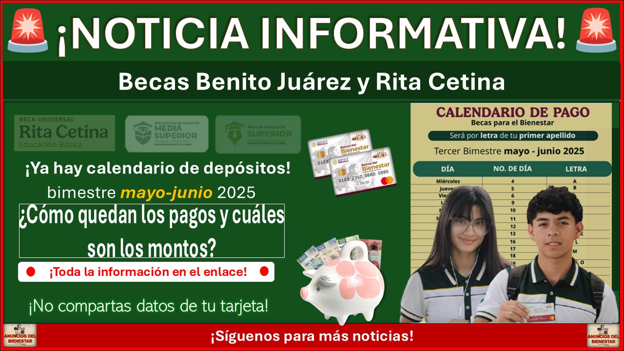 Becas Benito Juárez: Ya hay calendario de pagos del bimestre mayo-junio 2025 ¿Cómo quedan los pagos y cuáles son los montos? 1 Becas Benito Juárez: Ya hay calendario de pagos del bimestre mayo-junio 2025 ¿Cómo quedan los pagos y cuáles son los montos?