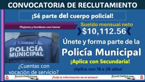 Con sueldo de $10,112.56 el municipio de Miacatlán, Morelos invita a formar parte de su policía municipal ¡Puedes aplicar hasta con Secundaria!