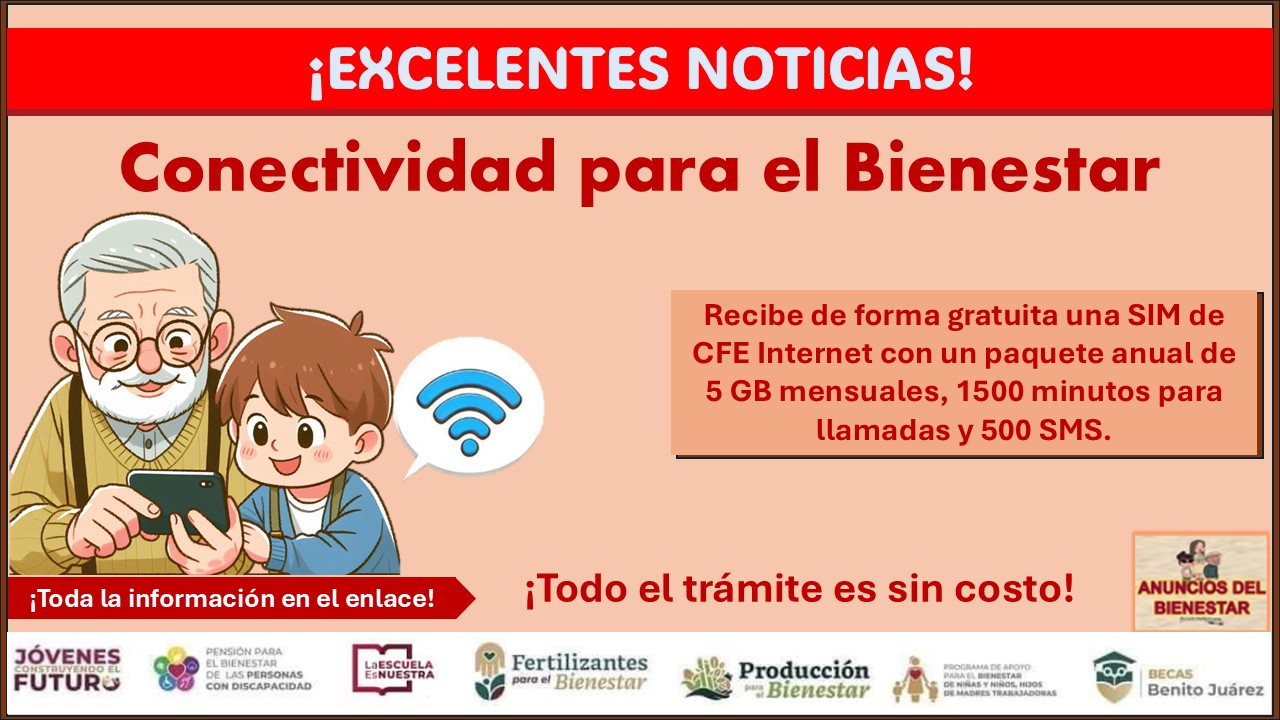 Conectividad para el Bienestar - ¡Conoce los documentos solicitados para recibir gratis una SIM de CFE Internet de 5 GB al mes al año, 1500 minutos para llamadas y 500 SMS!