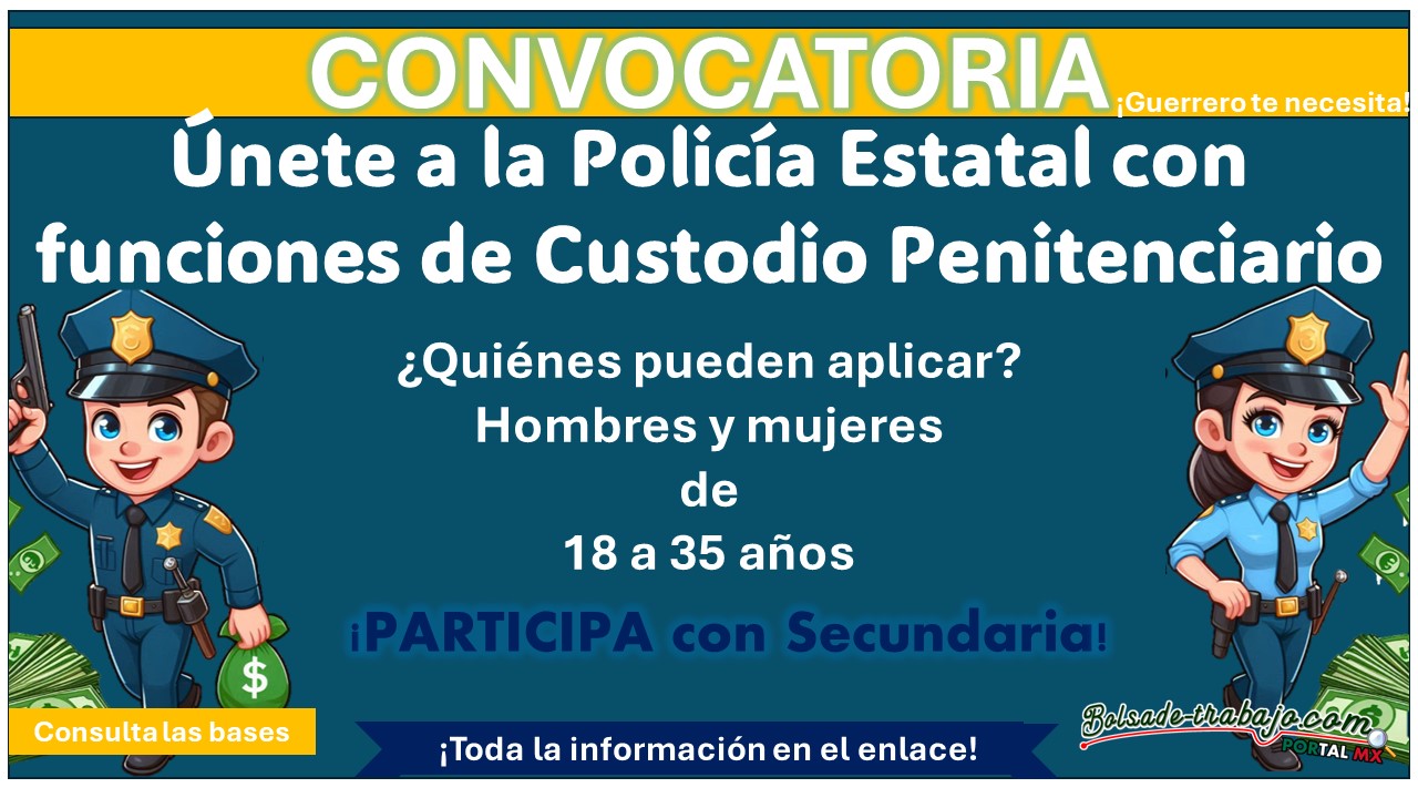 El gobierno del estado de Guerrero a través de su Secretaría de Seguridad Ciudadana lanza convocatoria para Policía Estatal con funciones de custodio penitenciario - ¡aplica ahora con Secundaria!