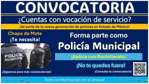 El gobierno municipal de Chapa de Mota, Estado de México necesita policías municipales ¡Esto necesitas para aplicar, sin requisitos específicos!