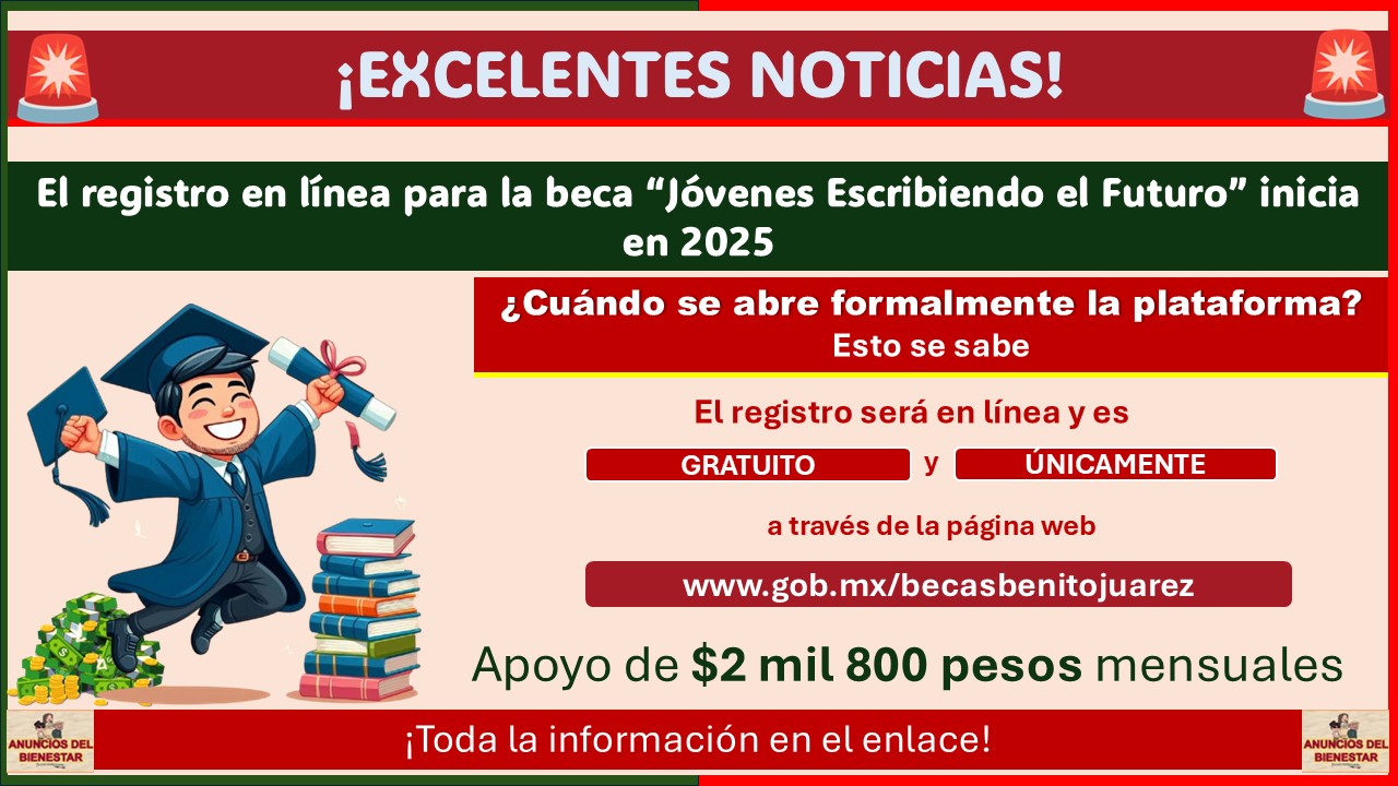 El registro en línea para la beca “Jóvenes Escribiendo el Futuro” inicia en 2025 ¿Cuándo se abre formalmente la plataforma? 