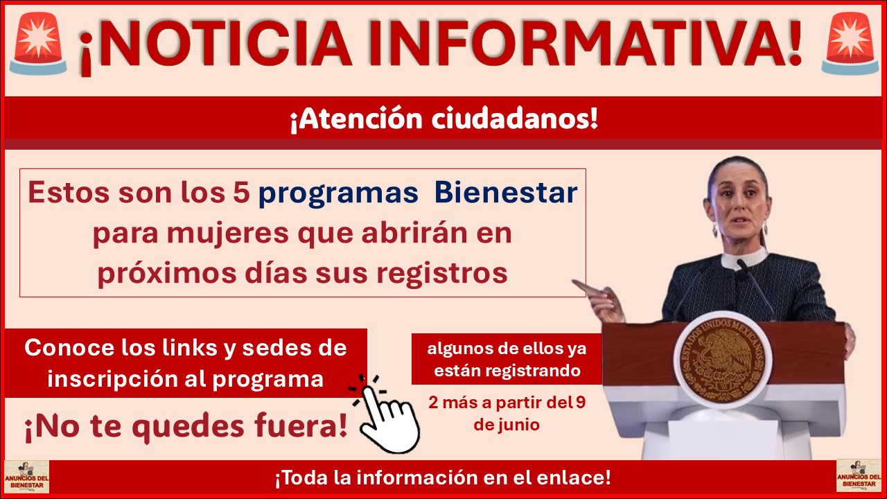 Estos son los 5 programas del Bienestar para mujeres que abrirán en próximos días sus registros, algunos de ellos ya están registrando 1 Estos son los 5 programas del Bienestar para mujeres que abrirán en próximos días sus registros, algunos de ellos ya están registrando
