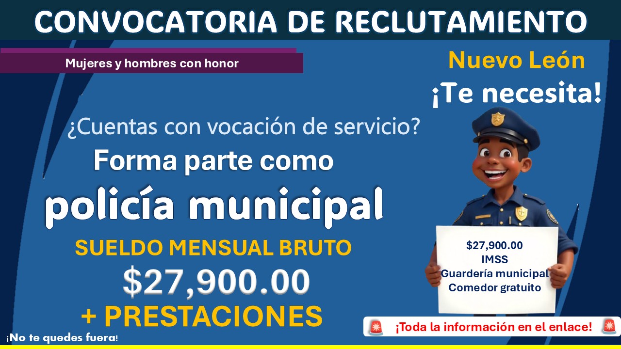 Gana hasta $27,900 al mes formando parte de la policía municipal de Pesquería, Nuevo León ¡Estos son los requisitos solicitados! 1 Gana hasta $27,900 al mes formando parte de la policía municipal de Pesquería, Nuevo León ¡Estos son los requisitos solicitados!