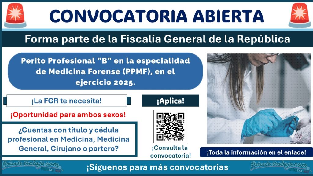 La Fiscalía General de la República abre vacantes de Perito Profesional “B” en la especialidad de Medicina Forense (PPMF) ¡Estos son los requisitos!