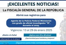 La Fiscalía General de la República abrirá registros para desempeñarse como Policía Federal Ministerial con grado de Oficial Investigador “B” ¡Estos son los requisitos!