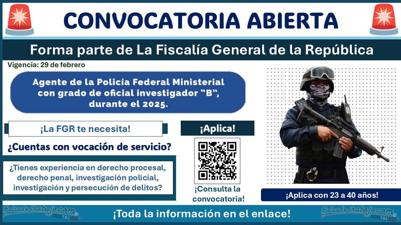 La Fiscalía General de la República mantiene abierta la convocatoria de Oficial Investigador “B” ¡Estos son los requisitos para aplicar!