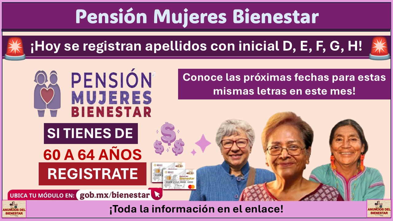 MUJERES BIENESTAR|: Letras con iniciales D, E, F, G, H les toca registrarse hoy 5 de agosto ¡Conoce las próximas fechas para estas mismas letras en este mes! 1 MUJERES BIENESTAR|: Letras con iniciales D, E, F, G, H les toca registrarse hoy 5 de agosto ¡Conoce las próximas fechas para estas mismas letras en este mes!
