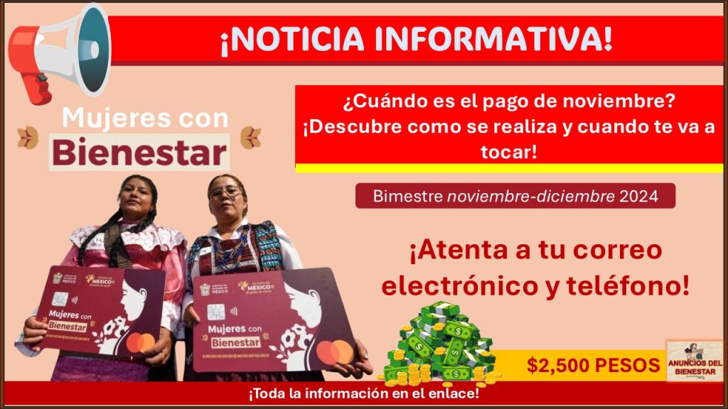 Mujeres con Bienestar – ¿Cuándo es el pago de noviembre? ¡Descubre como se realiza y cuando te va a tocar!