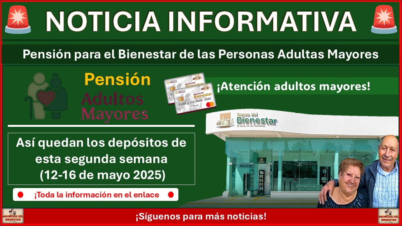 Pensión Adultos Mayores: Así quedan los depósitos de esta segunda semana (12-16 de mayo 2025) 1 Pensión Adultos Mayores: Así quedan los depósitos de esta segunda semana (12-16 de mayo 2025)