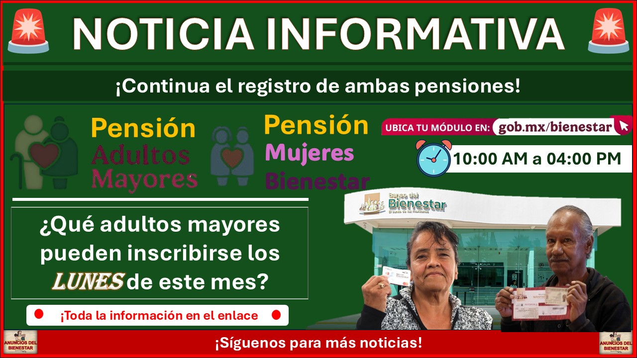 Pensión Mujeres Bienestar y Pensión Adulto Mayor: ¿Qué ciudadanos pueden inscribirse los lunes y qué documentos requieren? 1 Pensión Mujeres Bienestar y Pensión Adulto Mayor: ¿Qué ciudadanos pueden inscribirse los lunes y qué documentos requieren?