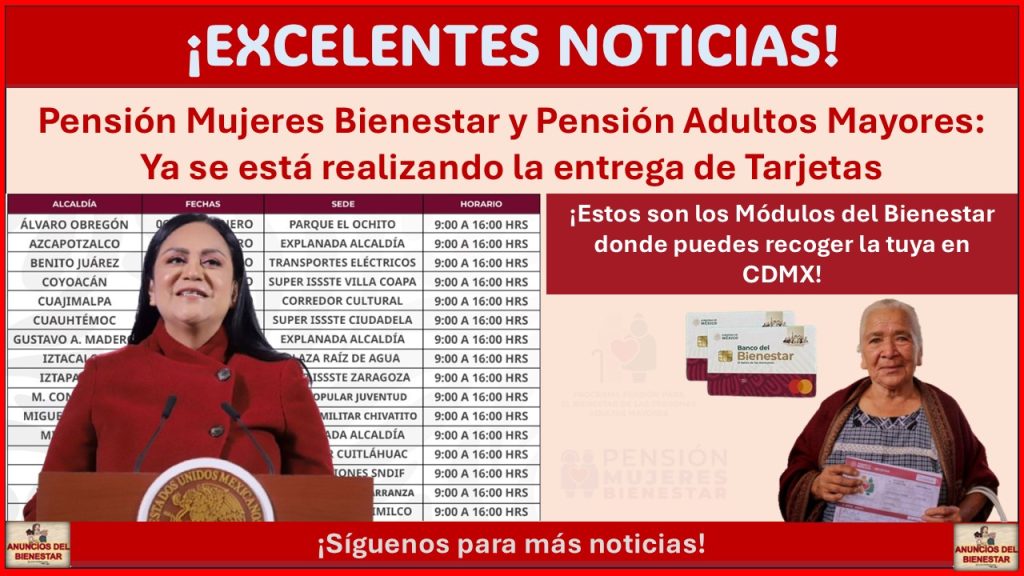 Pensión Mujeres Bienestar y Pensión Adultos Mayores: Ya se está realizando la entrega de Tarjetas ¡Estos son los Módulos del Bienestar donde puedes recoger la tuya en CDMX!