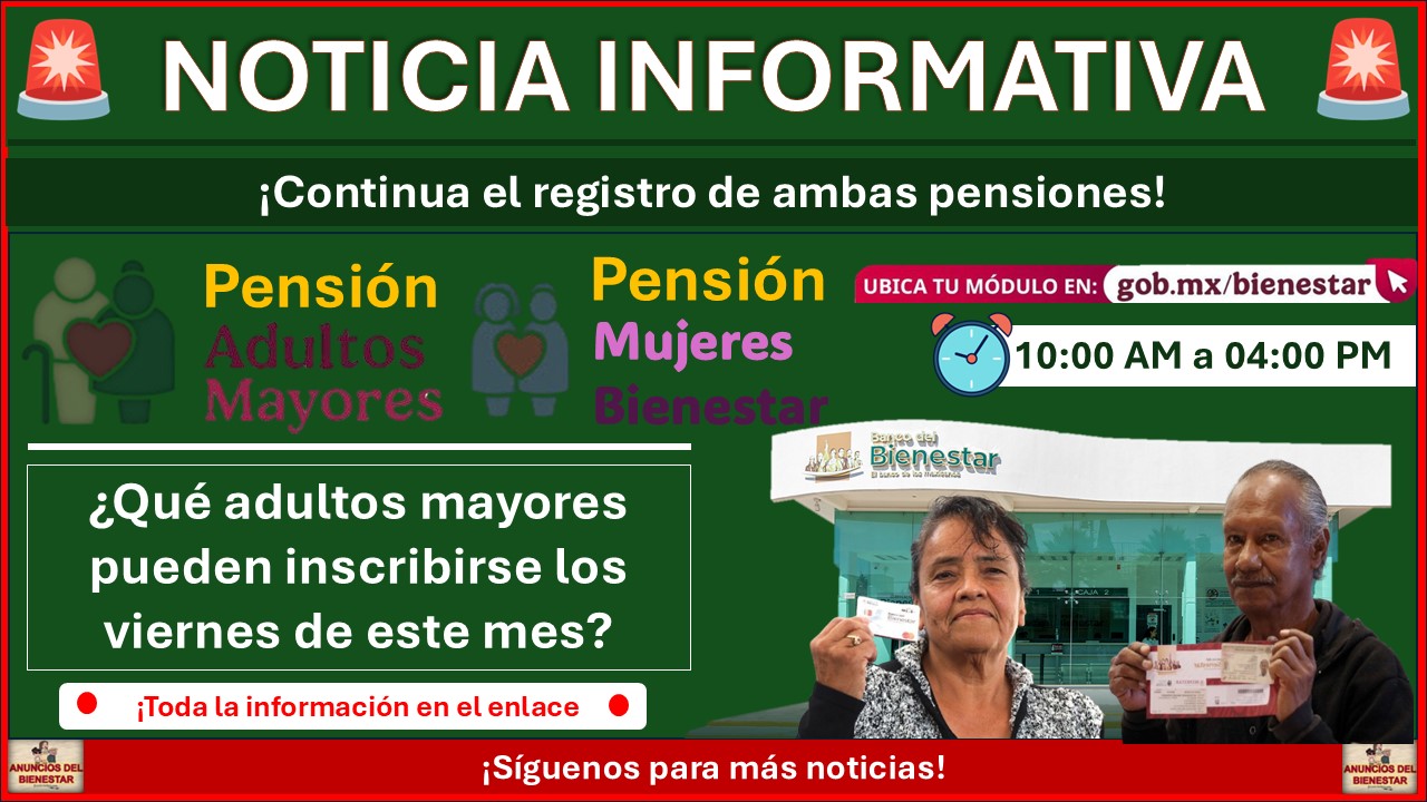 Pensión Mujeres Bienestar y Pensión Adultos Mayores: ¿Qué adultos mayores pueden inscribirse los viernes y que necesitan para aplicar? 1 Pensión Mujeres Bienestary Pensión Adultos MAyores: ¿Qué adultos mayores pueden inscribirse los viernes y que necesitan para aplicar?