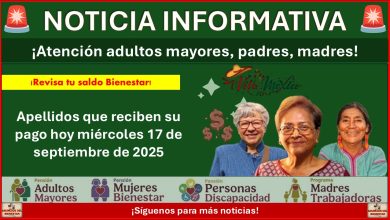 Pensiones del Bienestar: Apellidos que reciben su pago hoy miércoles 17 de septiembre de 2025