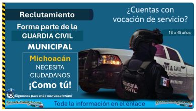 Reclutamiento policial en Huaniqueo, Michoacán: Aplica con Secundaria y hasta 45 años en la guardia civil municipal