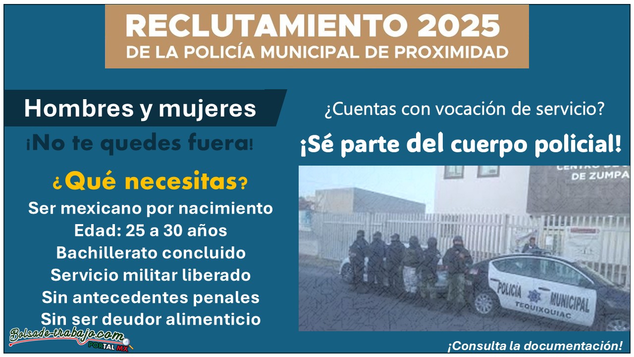 Reclutamiento policial en el Estado de México para ex activos: Convocatoria para policía municipal en Tequixquiac ¡Esto necesitas para aplicar! 1 Reclutamiento policial en el Estado de México para ex activos: Convocatoria para policía municipal en Tequixquiac ¡Esto necesitas para aplicar!