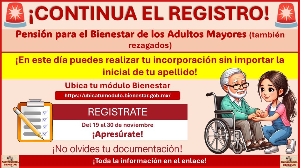 Registro a la Pensión para el Bienestar de las Personas Adultas Mayores ¡En este día puedes realizar tu incorporación sin importar la inicial de tu apellido!