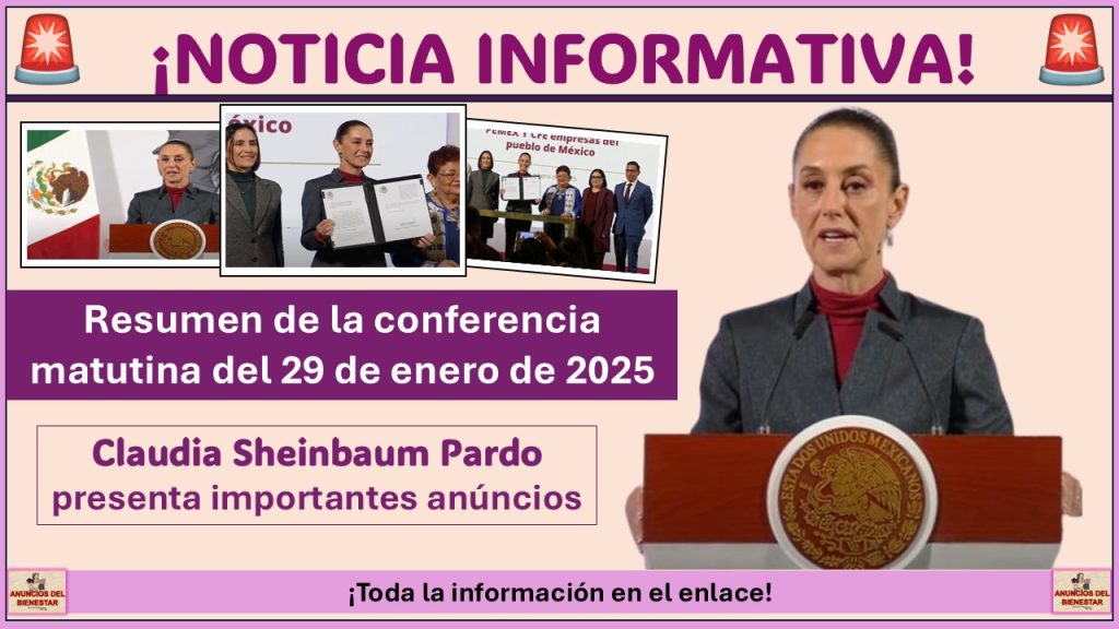 Resumen de la conferencia matutina del 29 de enero de 2025: Claudia Sheinbaum Pardo presenta importantes anuncios