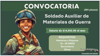 ¿Te interesa desempeñarte como Soldado Auxiliar de Materiales de Guerra, teniendo solo la Secundaria? Hay 391 plazas ¡Aquí te informamos como aplicar!