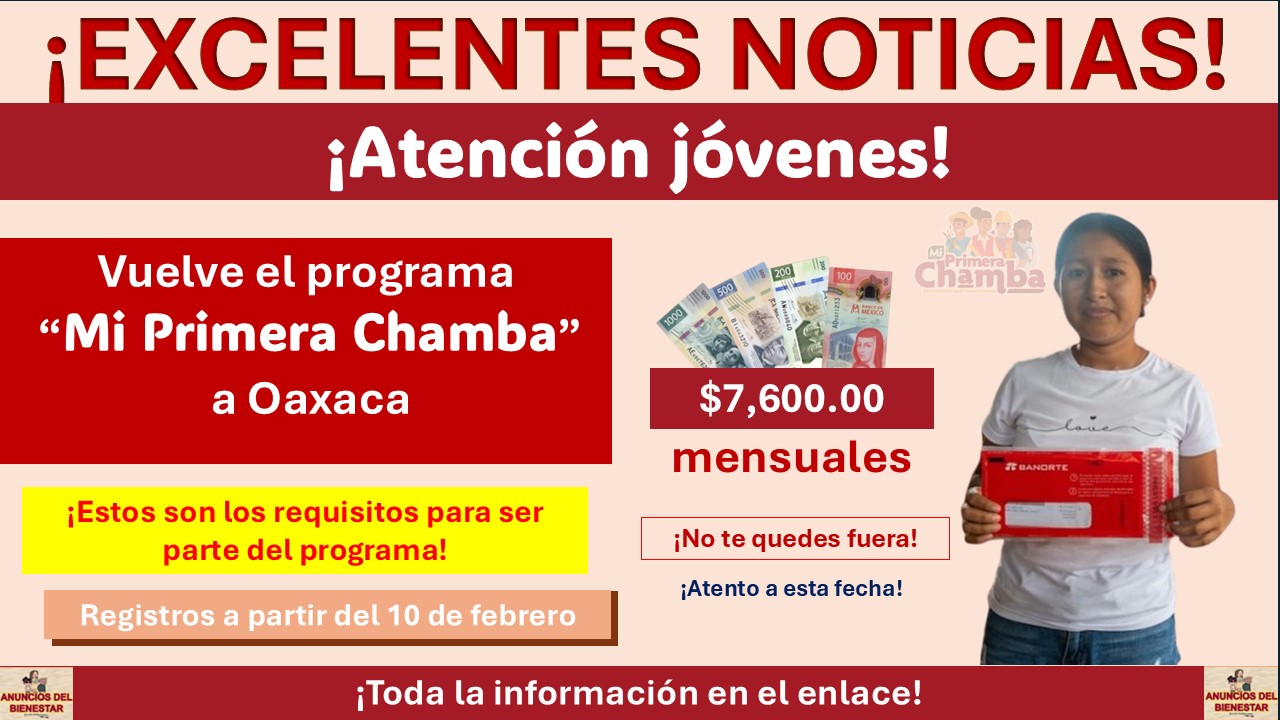 Vuelve el programa “Mi Primera Chamba” con los $7,600.00 para jóvenes del estado de Oaxaca ¡Estos son los requisitos para ser parte del programa!