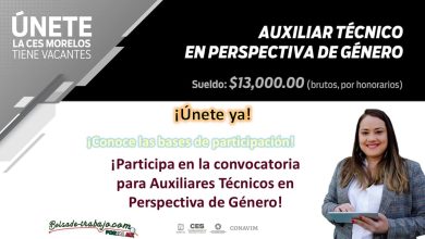 Convocatoria Auxiliar Técnico en Perspectiva de Género para CES Morelos