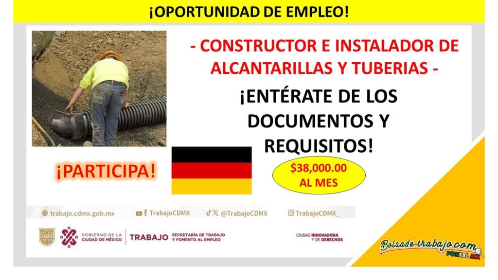 Convocatoria Constructor e Instalador de Alcantarillas y Tuberías, Alemania