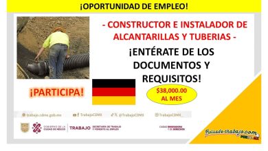 Convocatoria Constructor e Instalador de Alcantarillas y Tuberías, Alemania