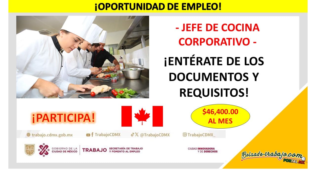 Empleo de Jefe de Cocina Corporativo, Canadá