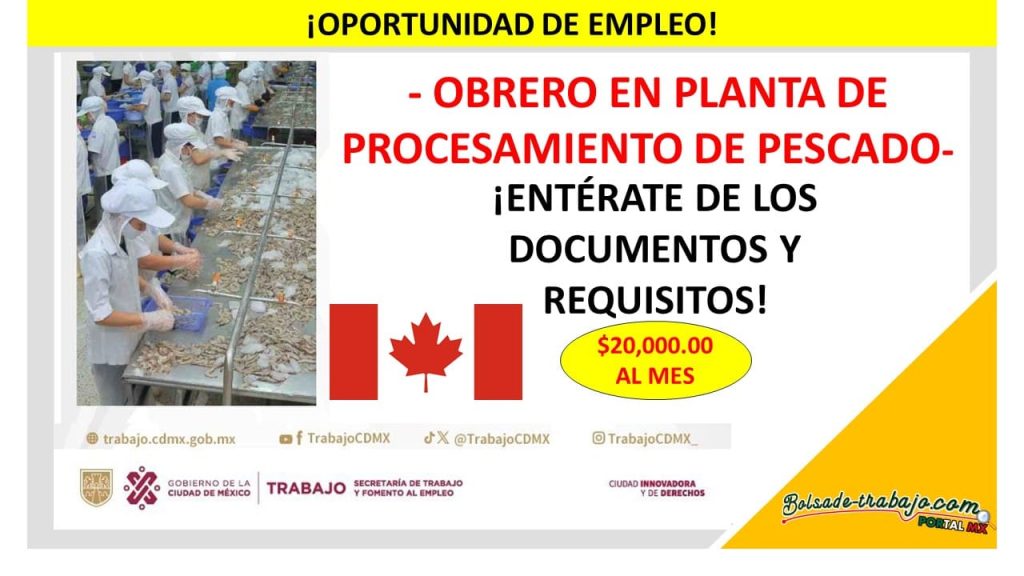 Convocatoria Obrero en Planta de Procesamiento de Pescado, Canadá