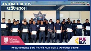 Convocatoria Policía Municipal y Operador del 911 en Tehuacán, Puebla