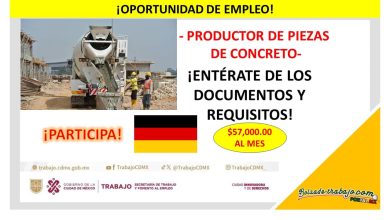 Convocatoria Productor de Piezas de Concreto, Alemania