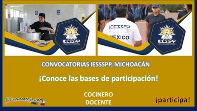 Convocatoria Reclutamiento para Cocinero y Docente del IEESSPP de Michoacán