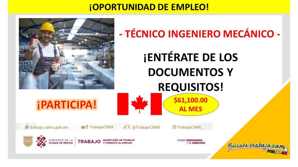 Empleo como Técnico Ingeniero Mecánico, Canadá