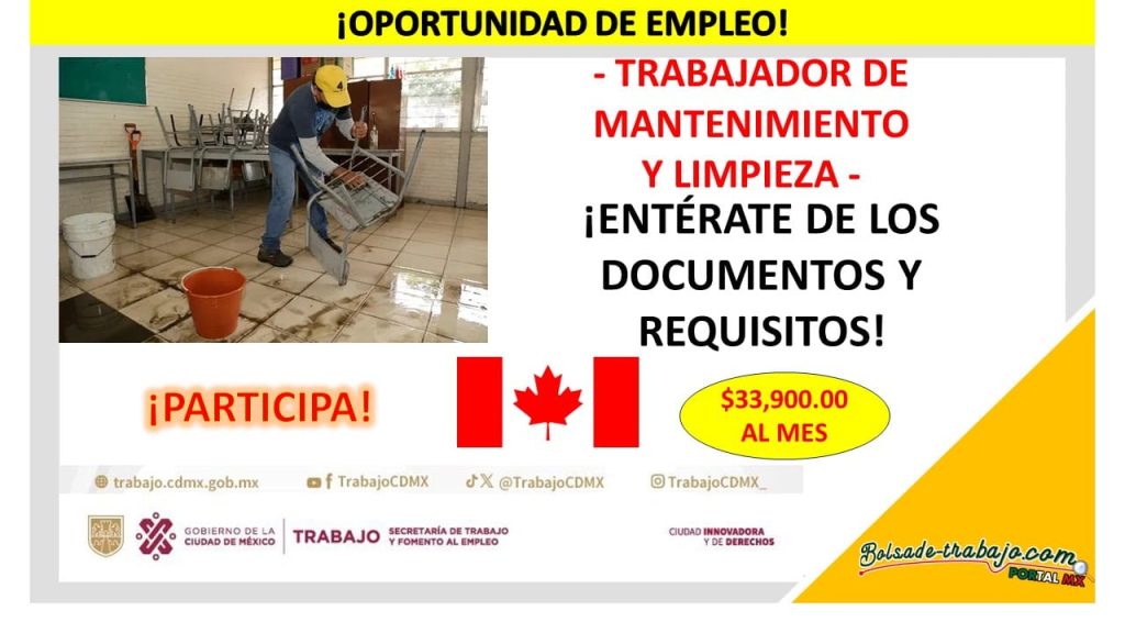 Empleo como Trabajador de Mantenimiento y Limpieza, Canadá