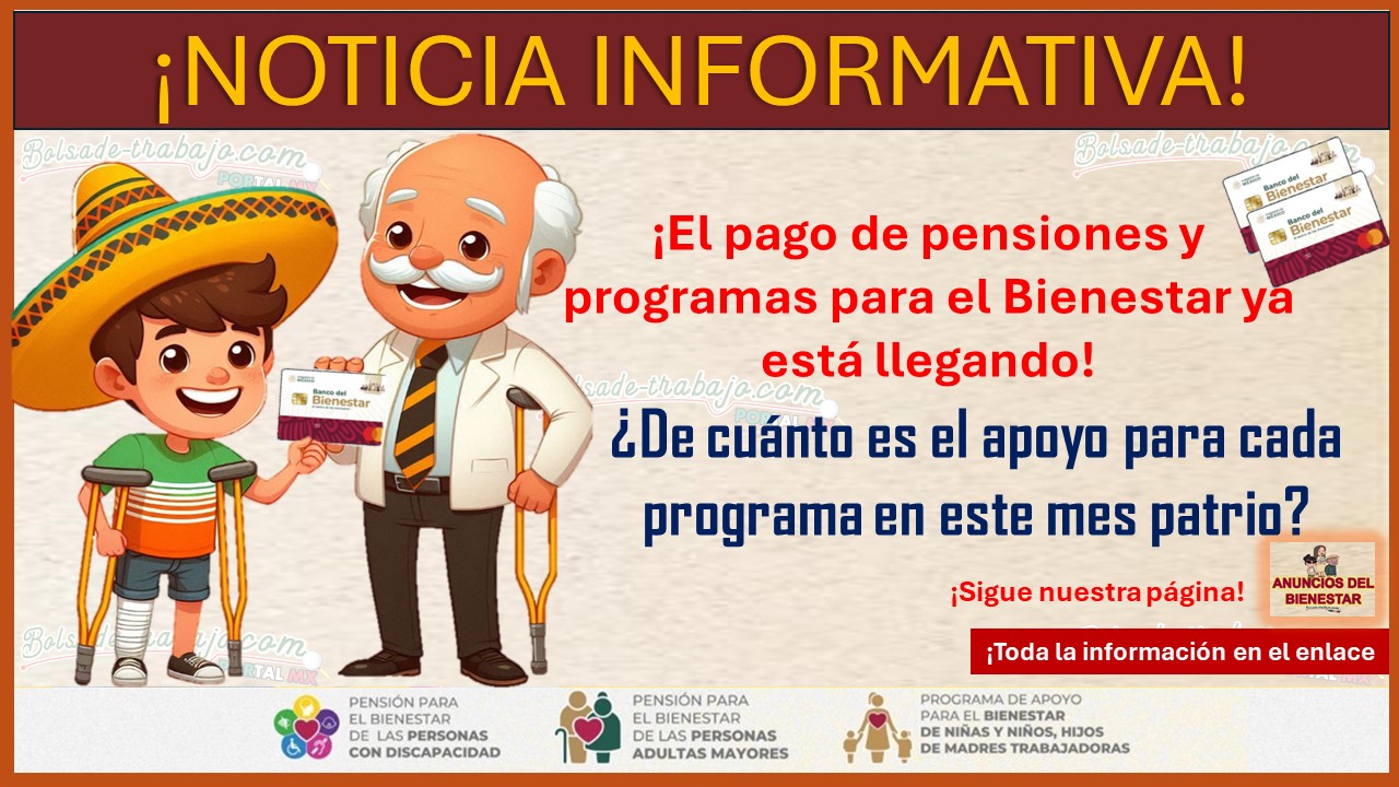 ¡El pago de pensiones y programas para el Bienestar ya está llegando! - ¿De cuanto es el apoyo para cada programa en este mes patrio?