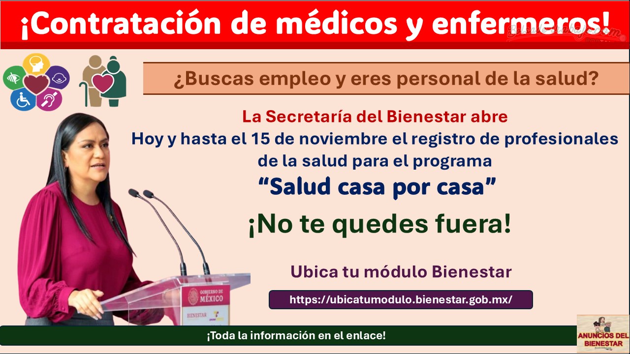 ¡Hoy y hasta el 15 de noviembre hay registro de profesionales de la salud para el programa “Salud casa por casa” esto se sabe!